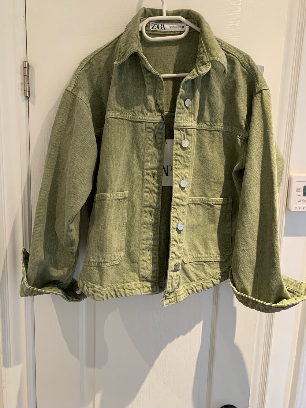 Zara Light Olive Green Denim Jacket